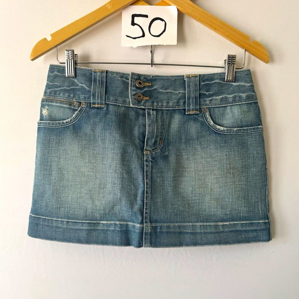 American Eagle Outfitters Women’s Size 0 Blue Denim Mini Skirt Stretch Pockets